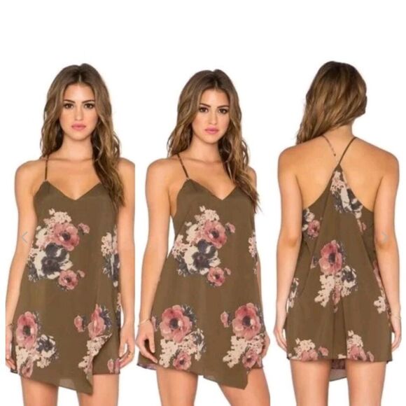 Free People olive floral cascades faux wrap strappy Slip Dress size medium - Picture 2 of 8